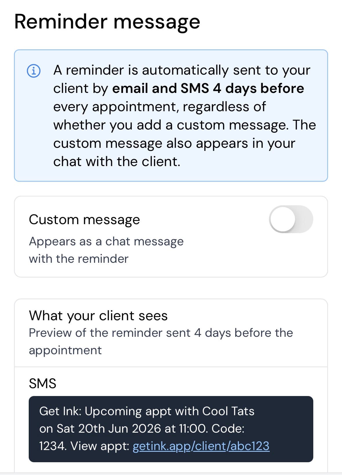 Get Ink client reminders in-app