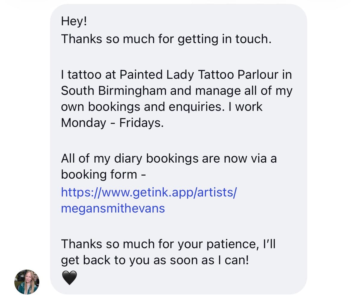 Instagram DM auto-responder example from Megan